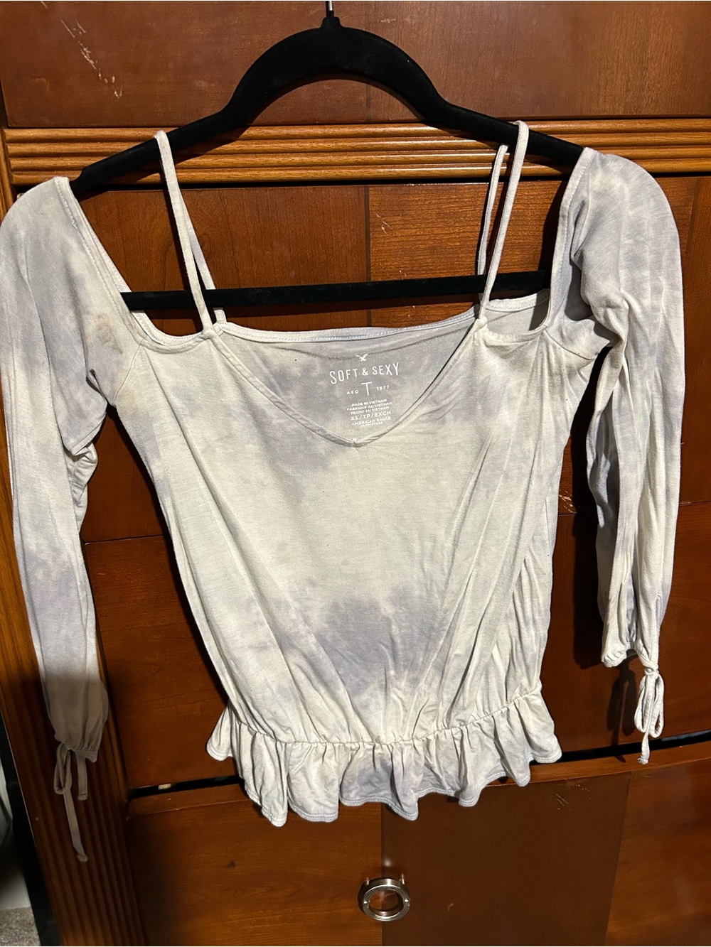 Women's Light Gray Tie-Dye Long Sleeve Top